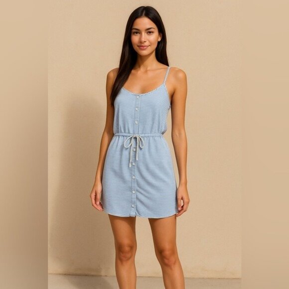 Victoria's Secret Dresses & Skirts - Victoria’s Secret Blue Striped Button Front Drawstring Cami Dress Size Small
